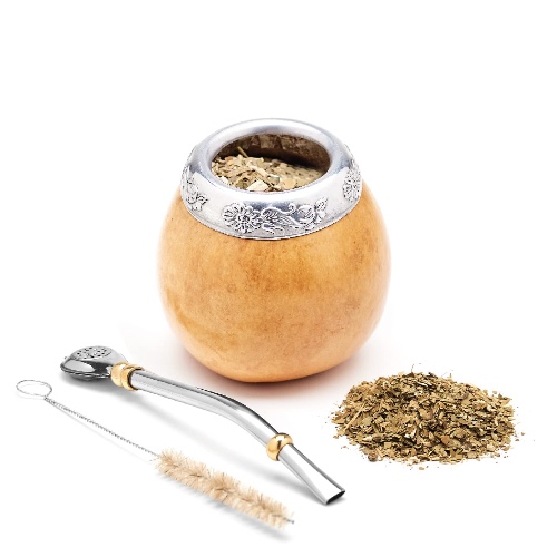 BALIBETOV Yerba mate kalebass-set, original naturlig handgjord yerba mate-kopp, Argentina, inkluderar mate-tekopp, bombilla (sugrör), en ren borste, klassiskt set med kopp och bombilla (suela)