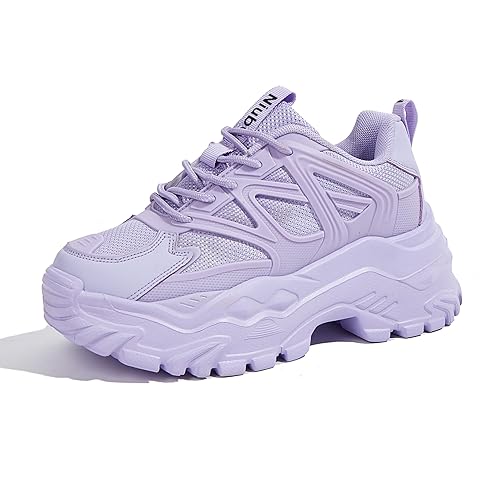Niluber Chunky Sneakers for Women White Black Red Purple Platform Sneakers Comfortable Casual Lace Up Fashion Tennis Shoes - 9 - Purple