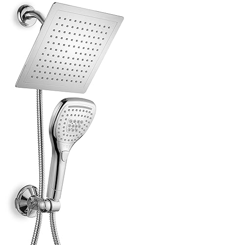 Dream Spa Ultra-Luxury 9" Rainfall Shower Head/Handheld Combo. Convenient Push-Button Flow Control Button for easy one-handed operation. Switch flow settings with the same hand! Premium Chrome - Silver