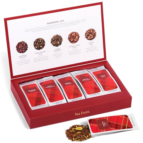 Tea Forte Warming Joy Tea Sampler Pack - 15 Assorted Single Serve Pouches of Organic Loose Leaf Tea, Each Steeps 12oz - Warming Joy - Plaid