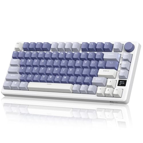 RK ROYAL KLUDGE M75 Mechanical Keyboard 2.4GHz/Bluetooth/USB-C Wired Gaming Keyboard 75% Layout 81 Keys Gasket Mounted with OLED Smart Display & Knob, RGB Backlit Hot-Swappable Fast Silver Switch - Hot-swap Silver Switch - White