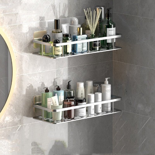 Bathroom Shelves (No-Drill) - Silver / Double Pack