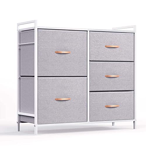 ROMOON Dresser for Bedroom, 5 Chests of Drawers, Dresser for Closet with Fabric Bins, for Living Room, Entryway (Grey) - Grey