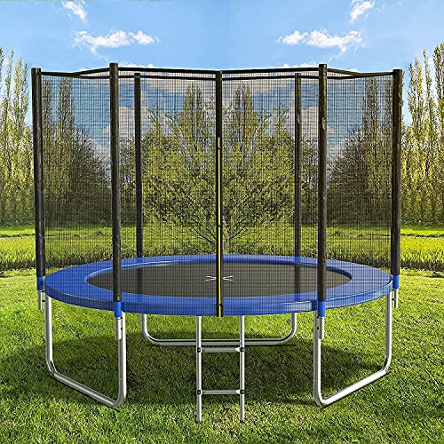 AOTOB 8FT 10FT 12FT 14 FT 15FT Trampoline with Safety Enclosure Net，Outdoor Trampoline with Basketball Hoop, Heavy Duty Jumping Mat and Spring Cover Padding for Kids and Adults, Storage Bag and Ladder - Nvay Blue - 10 FT