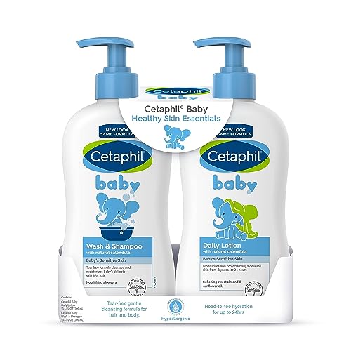 Cetaphil Baby Wash & Shampoo Plus Body Lotion, Healthy Skin Essentials, Head to Toe Hydration for up to 24 Hours, for Delicate, Sensitive Skin, 2-Pack,White