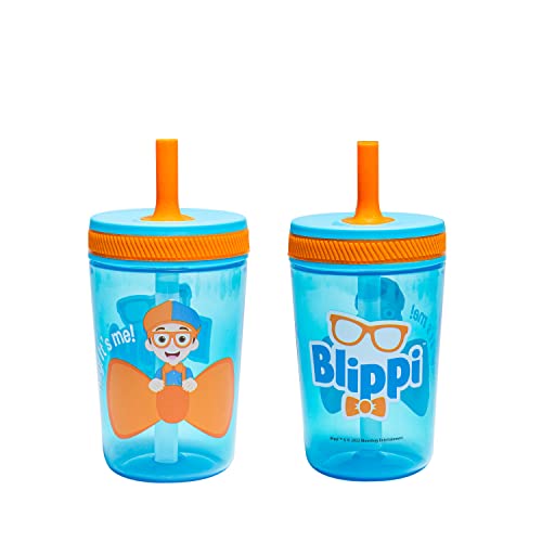 Zak Designs Blippi Kelso Toddler Cups For Travel or At Home, 15oz 2-Pack Durable Plastic Sippy Cups With Leak-Proof Design is Perfect For Kids (Blippi) - Blippi