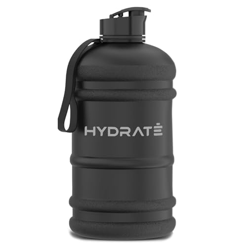 Hydrate XL Jug, Wasserflasche, BPA-frei, auslaufsicher, Klappverschluss, ideal für Fitnessstudio, Sport und unterwegs, transparenter Wasserbehälter, extra starkes Material, mattes Schwarz, 2,2 l