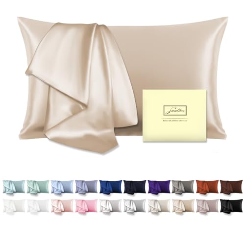 Mulberry Silk Pillowcase for Hair and Skin Pillow Case with Hidden Zipper Soft Breathable Smooth Cooling Silk Pillow Covers for Sleeping (Champagne, King（20"X 36"）) - Champagne - King（20"X 36"）