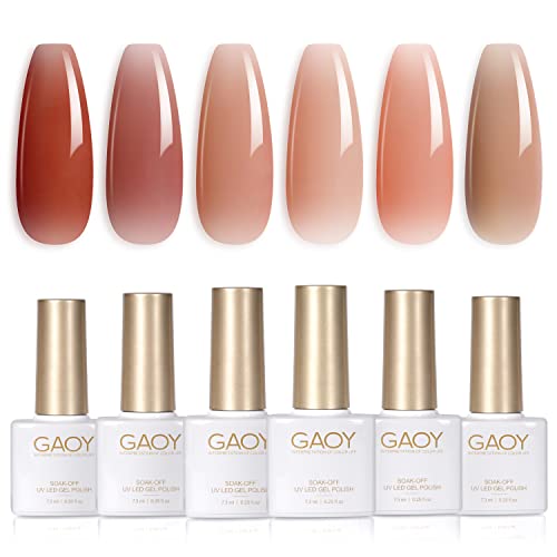 GAOY Icy Jelly Gel Nail Polish Set of 6 Colors Including Red Pink Nude Gel Polish Kit UV LED Soak Off Polish Home DIY Manicure Nail Salon Varnish - Icy Jelly