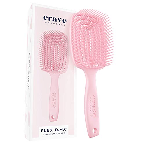 Crave Naturals FLEX DMC Detangling Brush for Thick & Curly Hair - Crave Naturals Glide Thru Detangling Brush - Crave Brush - Flexible Detangler Hairbrush Square Paddle - PINK - Pink - 1 Count (Pack of 1)