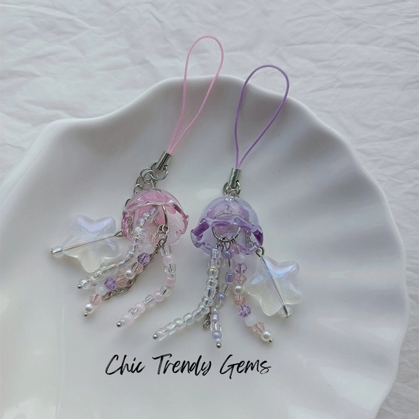 Jellyfish Beaded Keychain Phone Charm