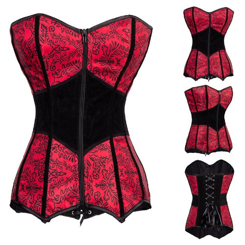 Gothic Red Black Mature Corset Top - black / L