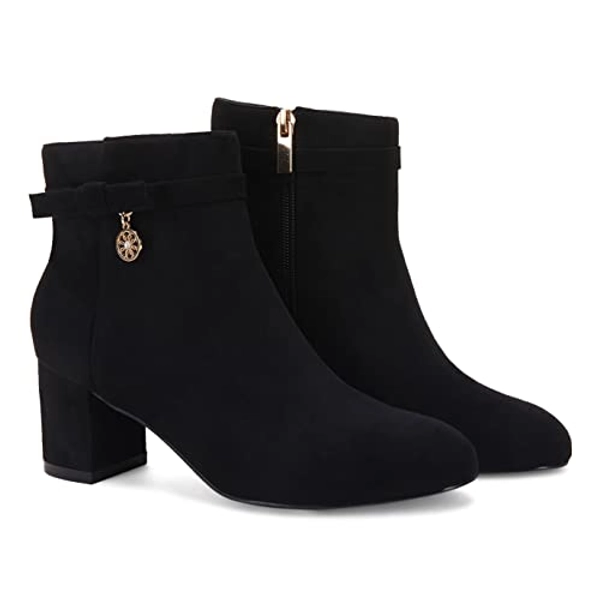 Coutgo Women's Ankle Boots Chunky Block Low Heel Vintage Tie Knot Booties Shoes with Side Zipper