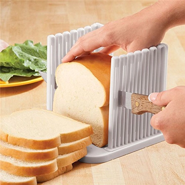 Adjustable Toast Slicer/ Cutting Guide for Homemade Bread, Plastic Bread Slicer Loaf for Slicing Bread Foldable Kitchen Baking Tools (White)