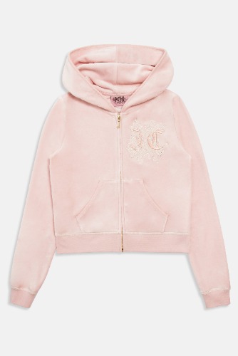 ALMOND BLOSSOM RENAISSANCE CREST BAMBOO VELOUR HERITAGE HOODIE | M / Pink