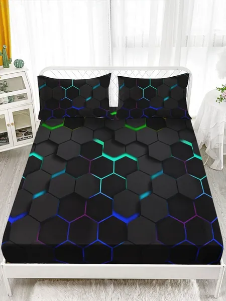Geometric Pattern Fitted Sheet Set Without Filler