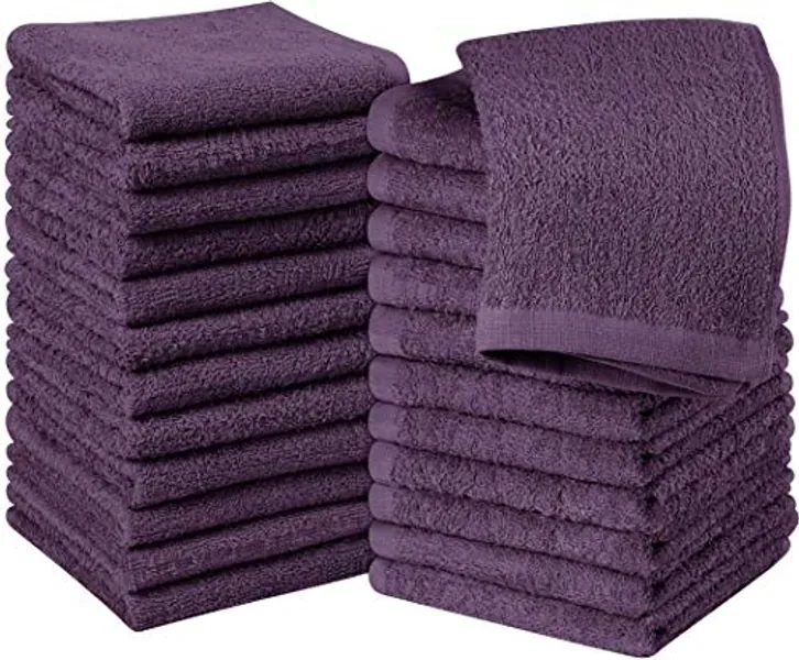 Utopia Towels 24 Pack Cotton Washcloths Set - 100% Ring Spun Cotton, Premium Quality Flannel Face Cloths, Highly Absorbent and Soft Feel Fingertip Towels (Plum)