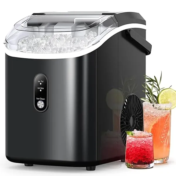 Kndko Nugget Ice Maker Countertop with Handle, Ready in 6 Mins, 35lbs Per Day, Pebble Ice Machine with Soft Chewable Ice, Self-Cleaning, One-Click Operation, for Home/Party/RV/Camping - 35Lbs/ 24H - Black - 1