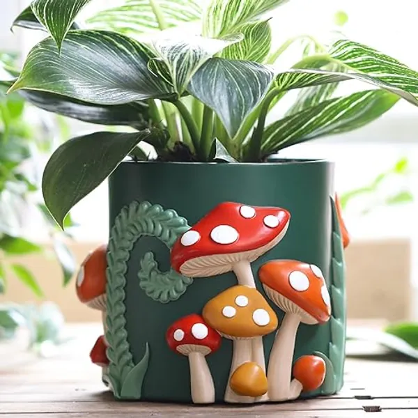 GUGUGO Colorful Mushrooms Planters Cute Unique Rainbow Planter with Drainage, Vintage Retro Flower Plant pots for Indoor Plants, Eclectic Succulent Gardening Pot for Boho Modern Home Décor (C,5 Inch) - Mushroom_c - 5Inch