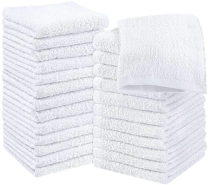 Utopia Towels Cotton Washcloths Set - 100% Ring Spun Cotton, Premium Quality Flannel Face Cloths, Highly Absorbent and Soft Feel Fingertip Towels (24 Pack, White) - White - 24