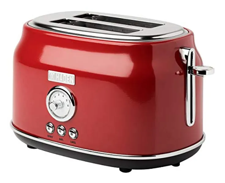 Haden DORSET, Stainless Steel Retro Toaster with Adjustable Browning Control and Cancel, Defrost and Reheat Settings (Red, 2 Slice)