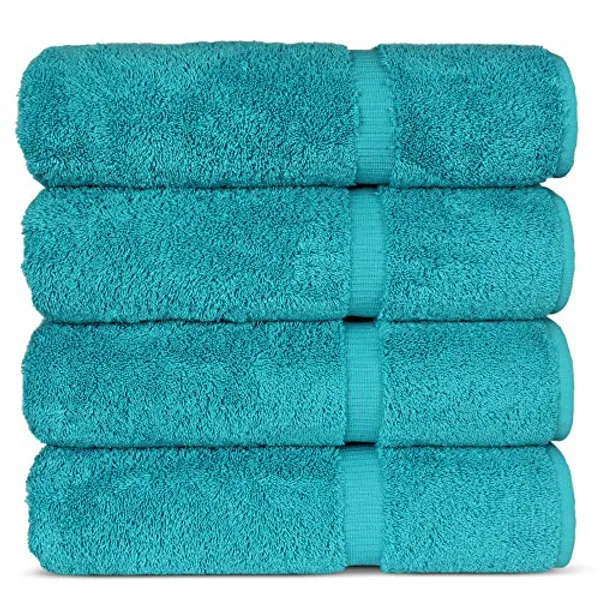 Chakir Turkish Linens 100% Cotton Premium Turkish Towels for Bathroom | 27'' x 54'' (4-Piece Bath Towels -Aqua)