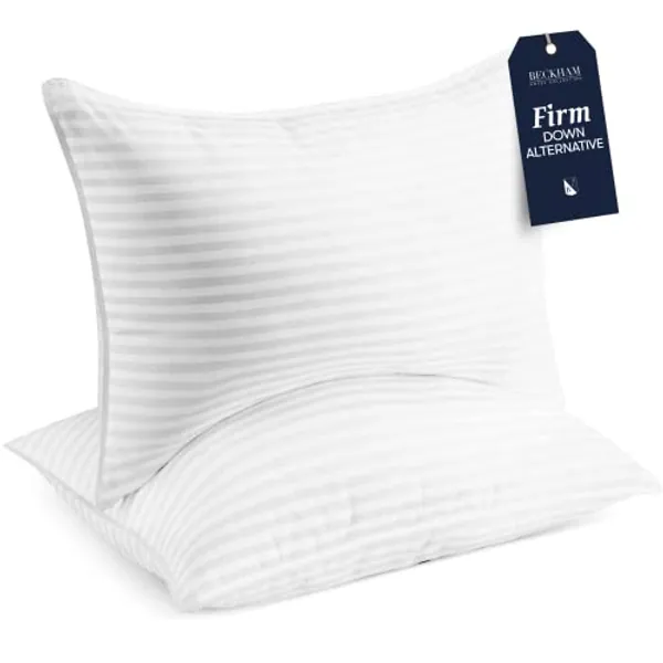 Beckham Hotel Collection King Size Firm Down Alternative Bed Pillows Set of 2 - Cooling Foam Pillow for Back, Stomach or Side Sleepers