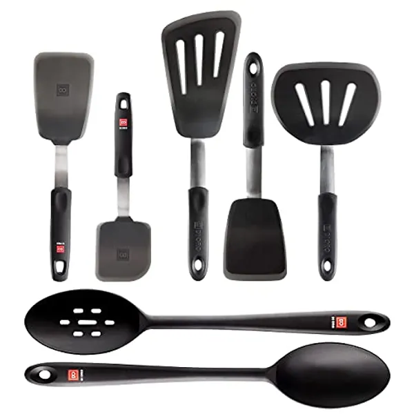 DI ORO Chef's Choice 7-Piece Turner Silicone Spatula & Spoon Set - 600°F Heat-Resistant Kitchen Utensils - Dishwasher Safe, Food Grade, and BPA Free - 5 Turner Spatulas and 2 Silicone Spoons (Black)