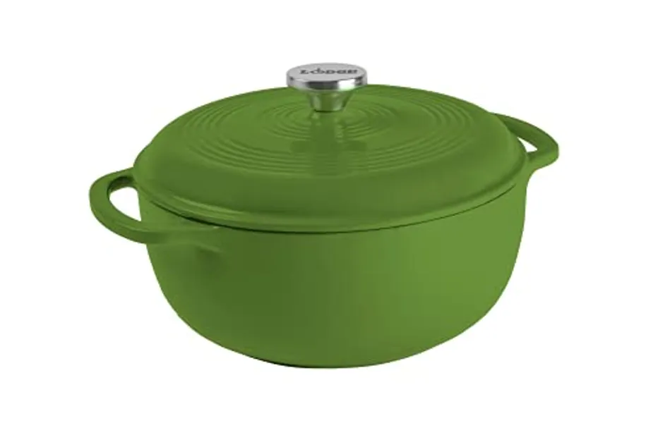 Lodge 6 Quart Enameled Cast Iron Dutch Oven with Lid – Dual Handles – Oven Safe up to 500° F or on Stovetop - Use to Marinate, Cook, Bake, Refrigerate and Serve – Avocado