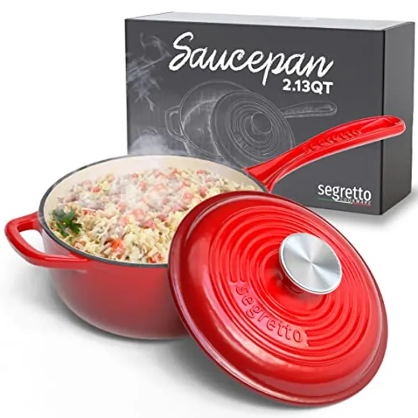 Small Sauce Pan with Lid, 2.13 QT Rosso (Gradient Red) Sauce Pot, Small Pot with Stay Cool Helper Handle and Tight-Fitting Lid - Segretto Cookware