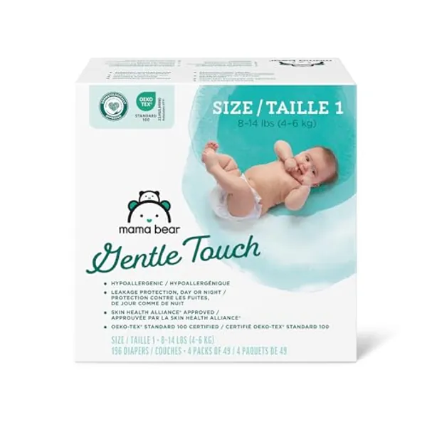 Amazon Brand - Mama Bear Gentle Touch Diapers, Hypoallergenic, Size 1, 196 Count (4 packs of 49)
