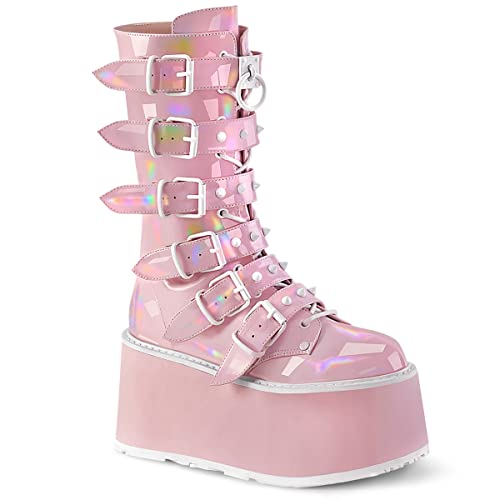Demonia womens Damned-225 - 7 - Baby Pink Holo Patent