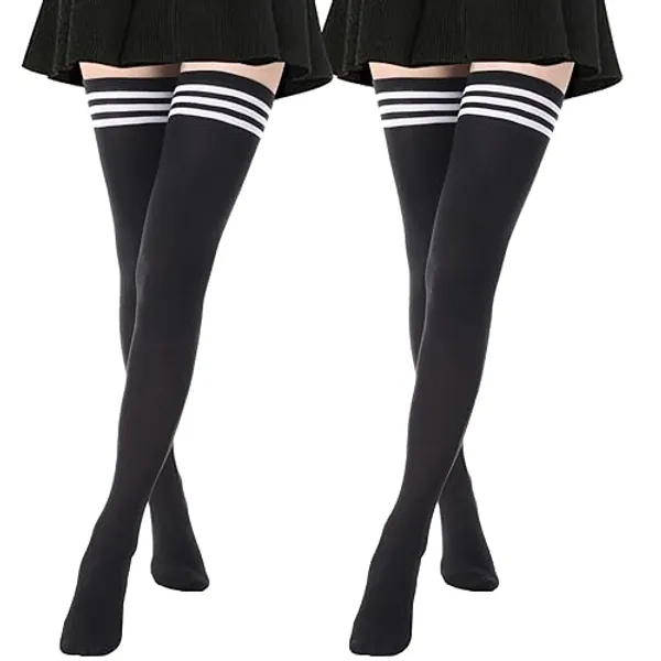 DRESHOW Extra Long High Thigh Socks Striped Over Knee Thin Tights Long Stocking