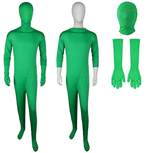 2 Pack Green Screen Chromakey Bodysuit Gloves Hood, Unisex Disappearing Photography Bodysuit for Adult Men Invisible Effect (5.6 Feet/ 170 cm) - 5.6 Feet/ 170 cm