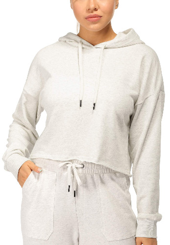 icyzone Cropped capuchontrui voor dames, lange mouwen, sweatshirt, crop top, pullover, hoodie. - S - Light Gray