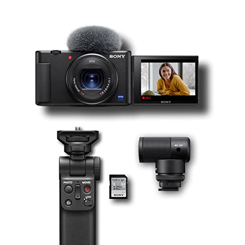 Sony ZV-1 Digital Camera for Content Creators, Vlogging and YouTube with Flip Screen, Built-in Microphone, 4K HDR Video, Touchscreen Display, Live Video Streaming, Webcam & Content Creator Kit - w/ Content Creator Kit - Black