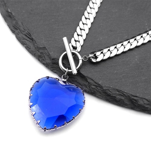 Goth Punk Heart Chunky Necklace (Various Colors) - Blue
