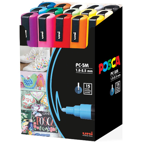uni Posca Paint Marker Pen - Medium Point - Set of 15 (PC-5M15C), Assorted - Assorted Assorted
