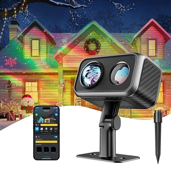 Govee Outdoor Projector Light, Laser and Aurora Light Projector for Christmas Decorations, 16 Patterns in RGB, RGBW Aurora, 51 Festive and Daily Scene Modes, Works with Alexa, Google Assistant, Matter