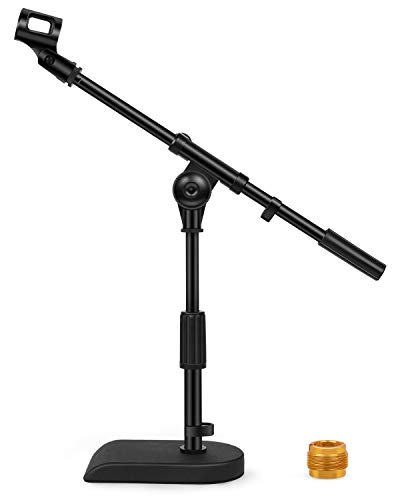 InnoGear Adjustable Desk Microphone Stand, Weighted Base with Soft Grip Twist Clutch, Boom Arm, 3/8/'' and 5/8/'' Threaded Mounts for Blue Yeti and Blue Snowball, Kick Drums, Guitar Amps, Black