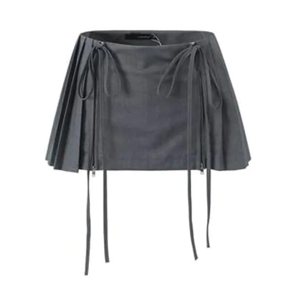 Low Waist Plain Pleated Drawstring Mini A-Line Skirt