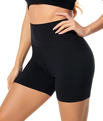 FULLSOFT High Waisted Biker Shorts for Women-5" Tummy Control Fitness Athletic Workout Running Yoga Gym Shorts - 1-black - Small-Medium