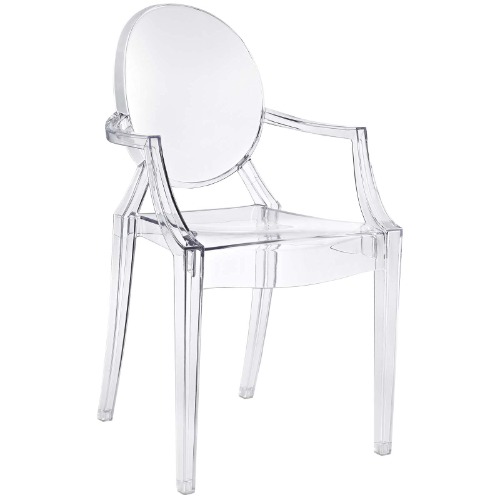 Modway Casper Modern Acrylic Stacking Kitchen and Dining Room Arm Chair in Clear - Fully Assembled - Clear One Dining Armchair