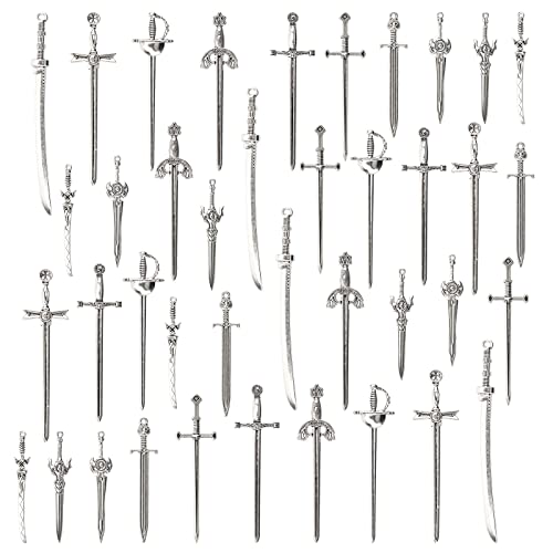 Swords Bookmark 40 Pieces, Anglecai 10 Styles Antique Swords Knife Bookmark Swords Charms Swords Knife Keychain Pendants for Book Lovers DIY Bookmarks Necklace Bracelets