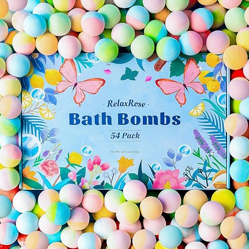 54 Pack Handmade Bath Bombs with 11 Vibrant Colors and 9 Unique Scents, Long-Lasting Fizzy Bubbles & Colorful Magic, 7-Minute Dissolve for Relaxation, Perfect Bubble Bombs Gift for Valentine's Day