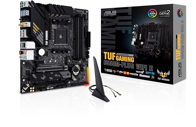 ASUS TUF GAMING B550M-PLUS WiFi II AMD AM4 (3rd Gen Ryzen) microATX motherboard (PCIe 4.0, WiFi 6 2.5Gb LAN, BIOS FlashBack, HDMI 2.1, USB 3.2 Gen 2, Addressable Gen 2 RGB header and AURA Sync) - TUF Gaming B550M-PLUS WIFI II