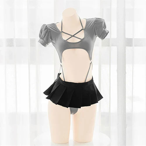 Ballet Student Micro Bikini Set - Gray with Skirt