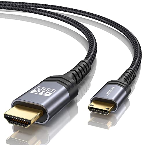 JSAUX Mini HDMI to HDMI Cable 6FT, [Aluminum Shell, Braided] High Speed 4K 60Hz HDMI 2.0 Cord, Compatible with Camera, Camcorder, Tablet and Graphics/Video Card, Laptop, Raspberry Pi Zero W -Grey - 6FT - Grey