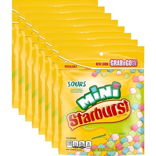 STARBURST Minis Sours Candy bag, 8.0 Ounce (Pack of 8) - Minis Sours - 8 Ounce (Pack of 8)