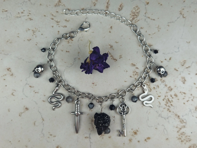 Throne | Myrteya | Hades Charm Bracelet with, Skulls, Key, Snakes...